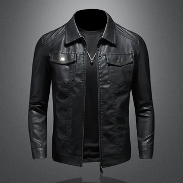 Riolio Men's lapel leather jacket autumn oversized slim motorcycle riding suit winter thickened PU leather waterproof work clothes